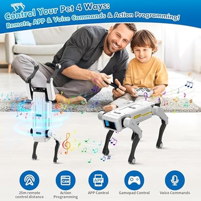 rayihni كلب روبوت ذكي - حيوان أليف تفاعلي STEM مع تحكم صوتي، أكثر من 30 حركة وبرمجة عبر التطبيق، تصميم متين للأطفال من عمر 6 سنوات فما فوق (متوافق مع iOS/Android) - Image 3
